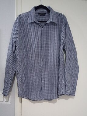 Axist Modern Fit Navy and White Micro-Check Dress Shirt Size XXL